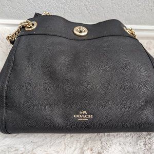 Coach Turnlock Edie Shoulder Bag in Black Pebble Leather
